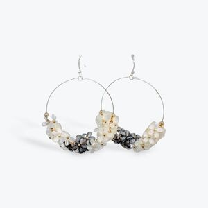 Elegant Floral Hoop Earrings in Black and White Rose Gold NWT